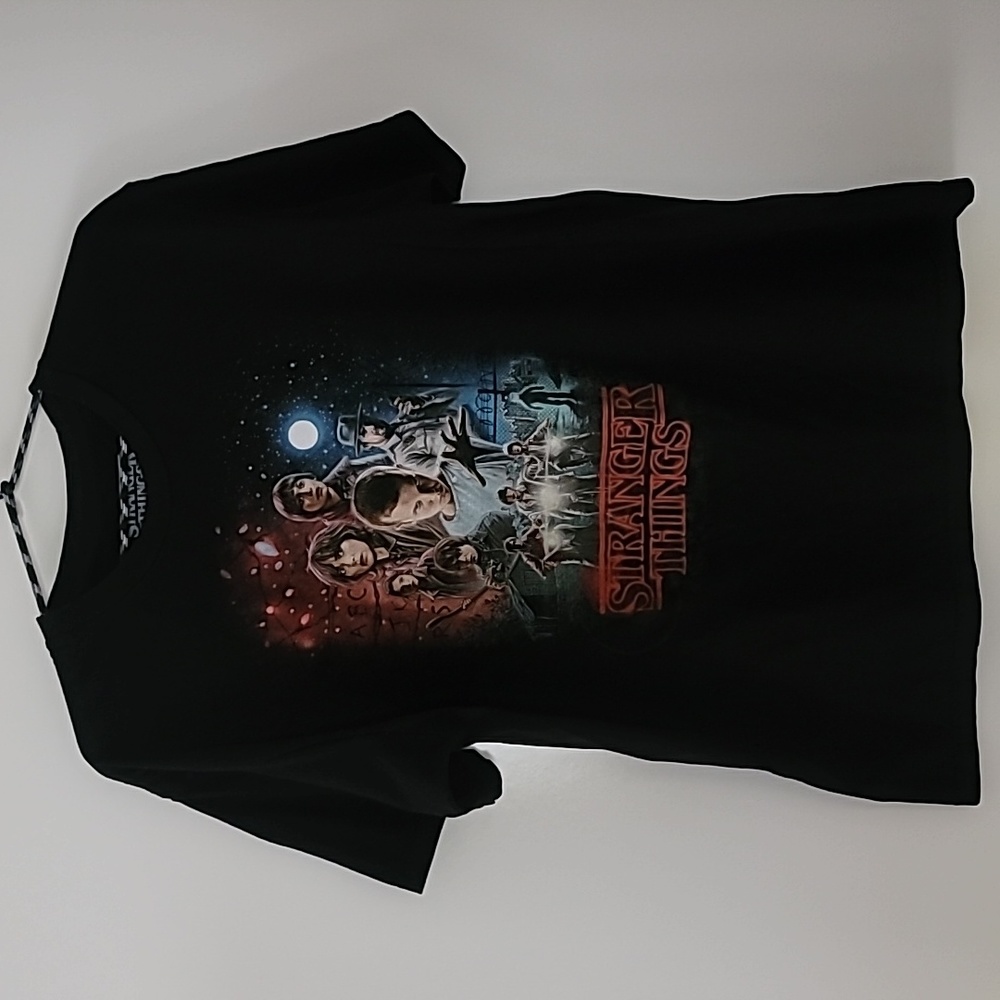STRANGER THINGS CASUAL TSHIRT SHORT SLEEVE BLACK NETFLIX MOVIE TEE TOP LARGE